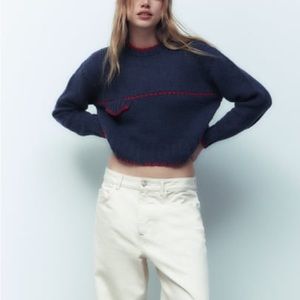 ZARA Knit sweater with contrast topstitching - Size Small